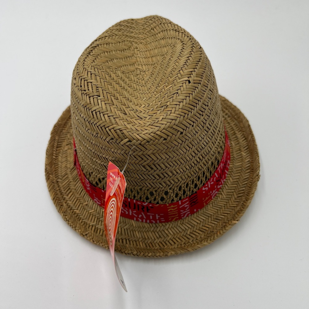 HYP New York Straw Fedora Hat Natural Tan Red Surf Skate Ride Band New - Picture 3 of 9